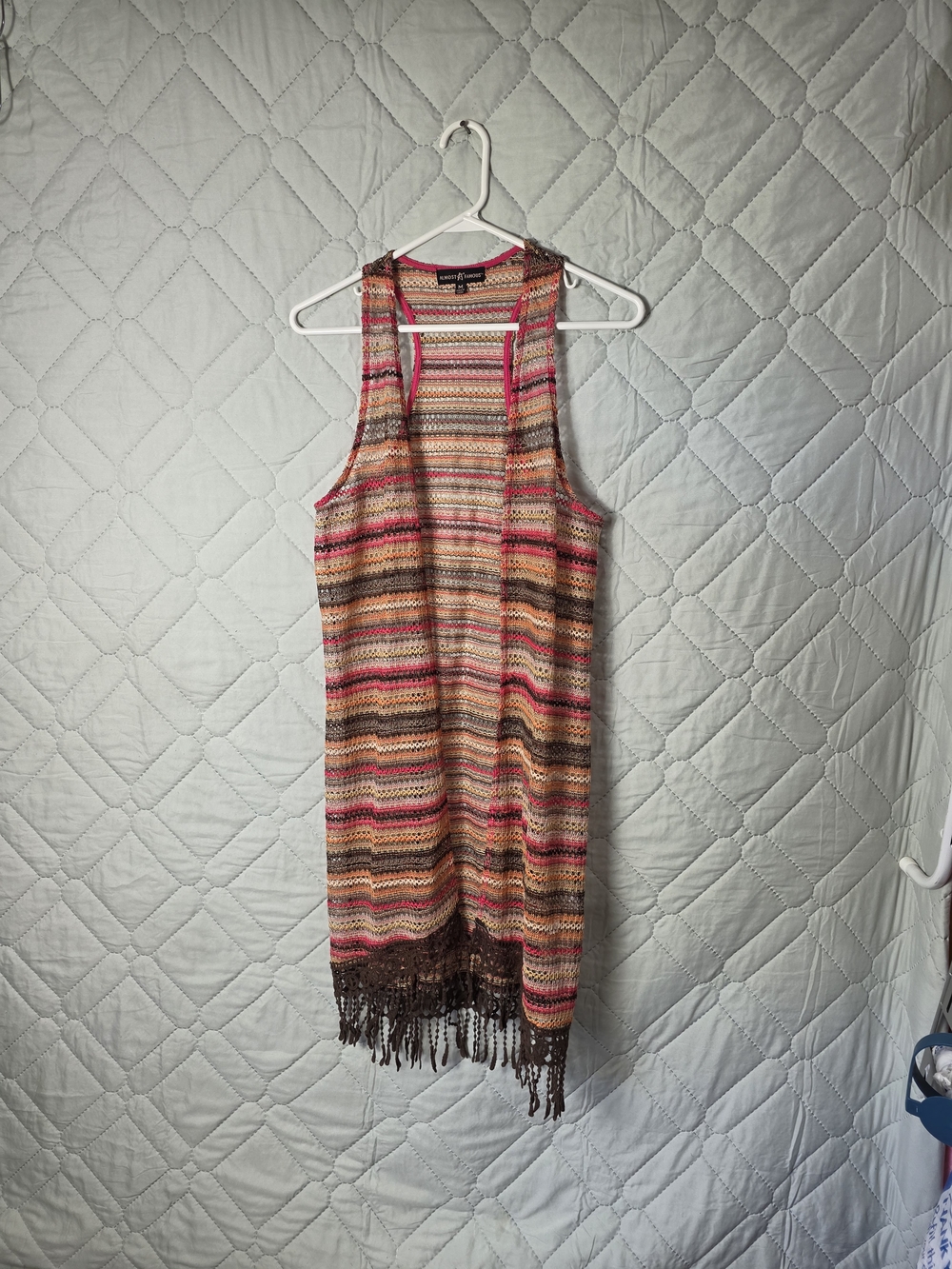 Almost And Famous Crochet Fringe Sleeveless Cardigan Y2K  Multicolor Sz M